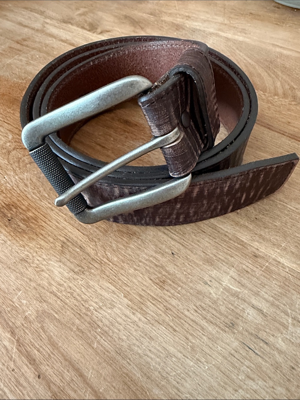 Justin Boots Brown Textured Leather Belt with Brushed Silver Buckle
